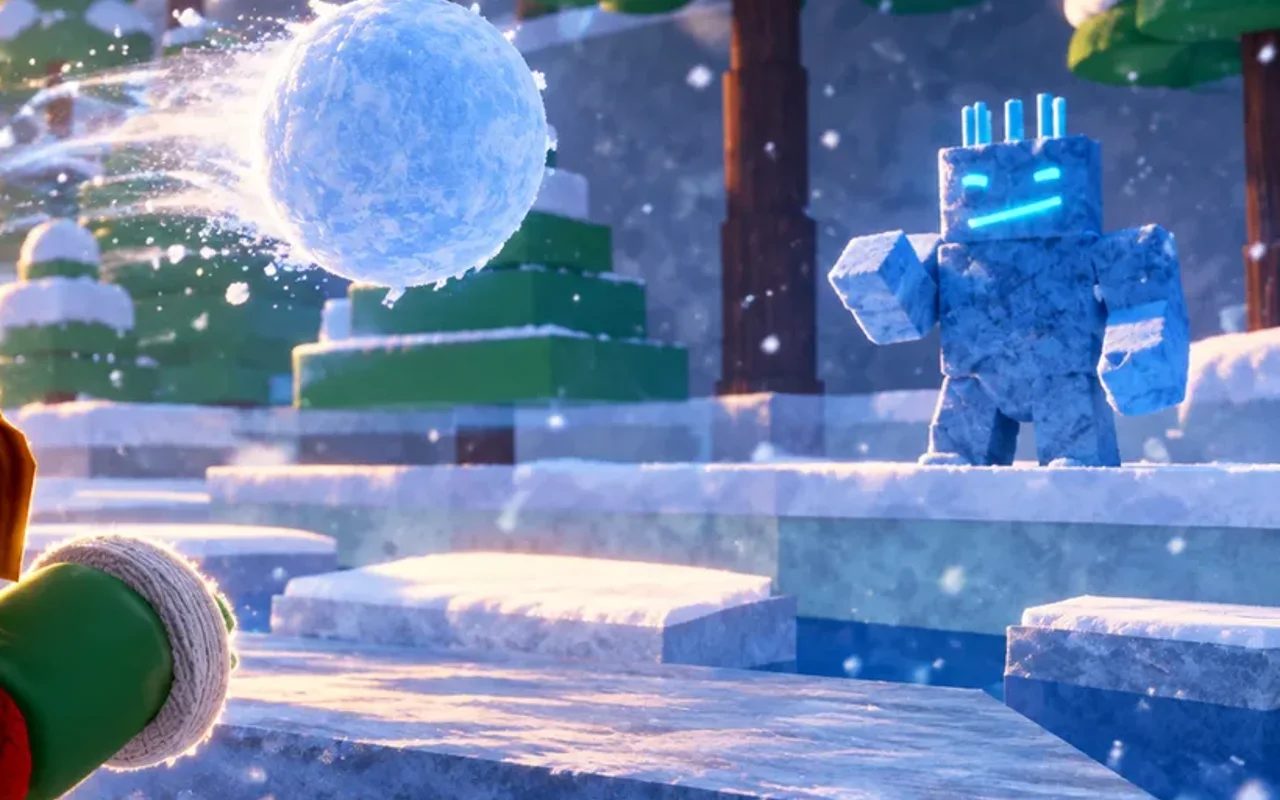 A snowball flying toward an Ice Golem